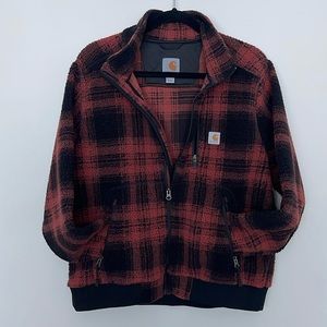 Carhartt High Pile Plaid Sherpa Fleece Bomber Jacket Size L (12-14) Measured.